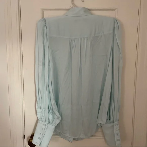Trina Turk Puff Sleeve Silk Blend Blouse, Blue Frost, Small - Picture 5 of 9